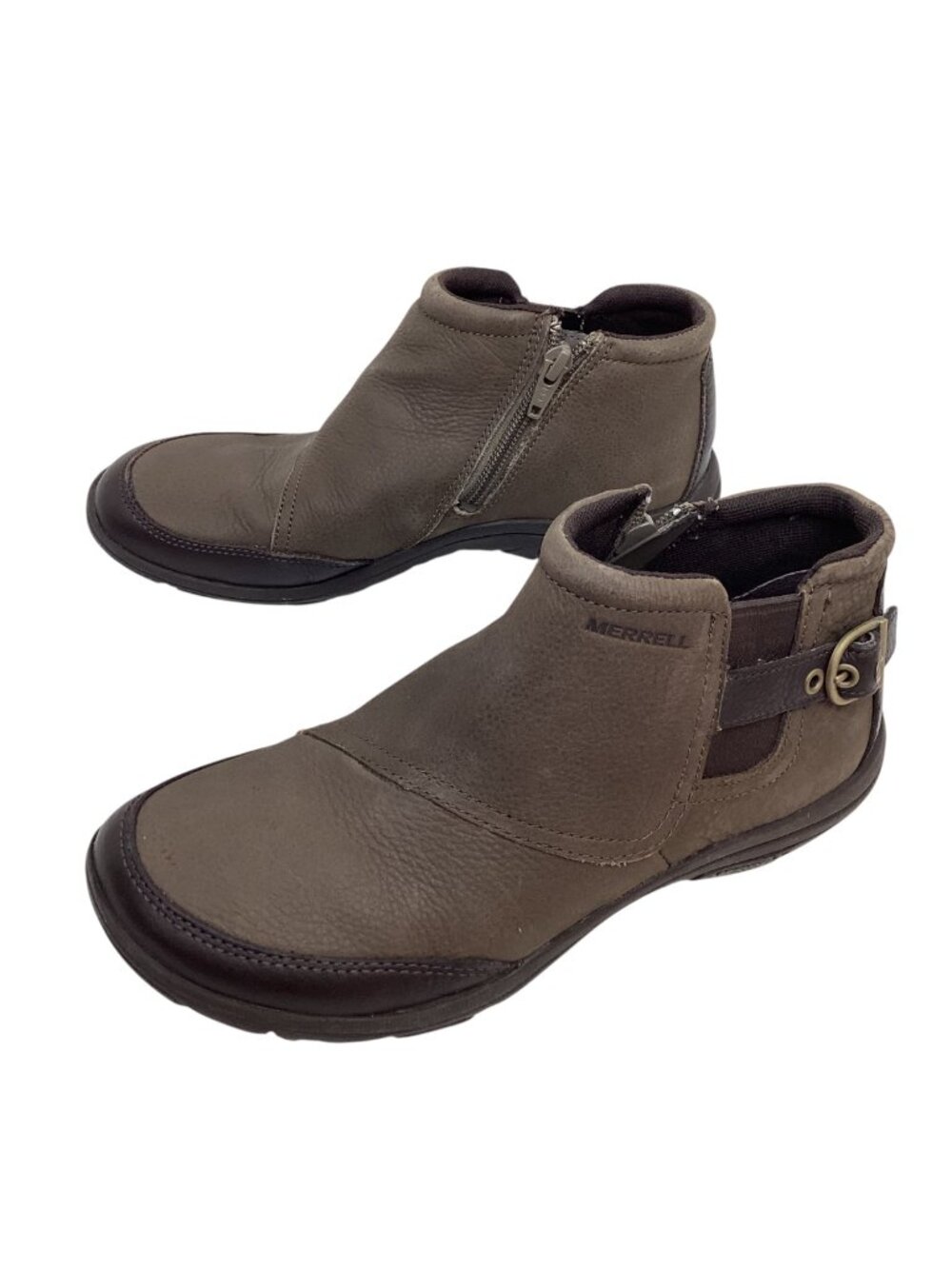 Merrell Dassie Zip Chelsea Leather Ankle Boots Char Brown Womens 7